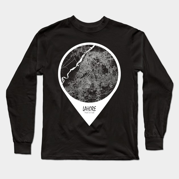 Lahore, Pakistan City Map - Travel Pin Long Sleeve T-Shirt by deMAP Studio